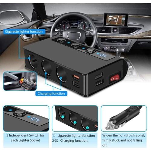 Car Cigarette-Lighter Adapter 180W 12V/24V Car Phone Charger with 4 USB Ports 18W Fast Charging For Vacuum Cleaner GPS Tablets