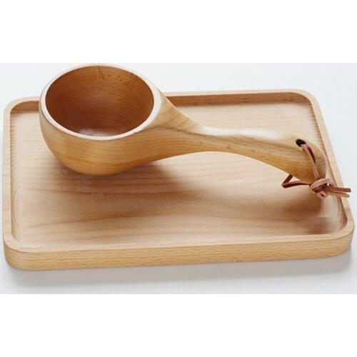 Short Handle Solid Wood Scoop Japanese-style Rice Scoop Wooden Spoon Bath Sauna Wooden Bucket