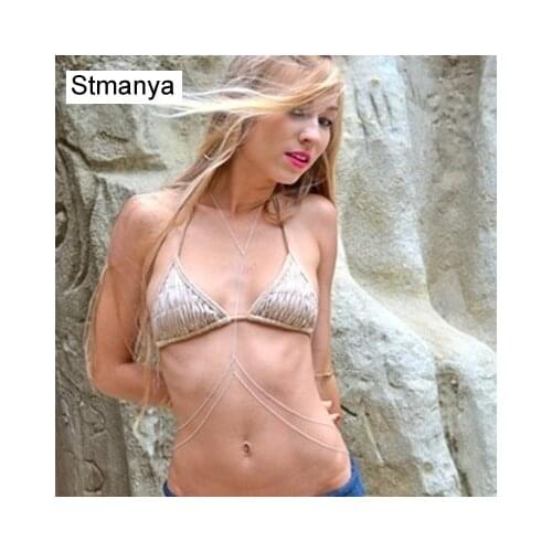 Hot-selling beach party body jewelry chain necklace street shoot fashion party body double chains jewellry B1018