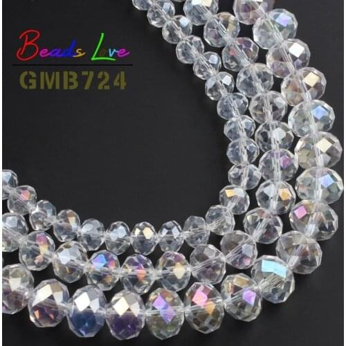 Wholesale Faceted AB Clear Glass Crystal Rondelle Round Spacer Beads 4 6 8 10 12 MM Diy Bracelet Necklace For Jewelry Making