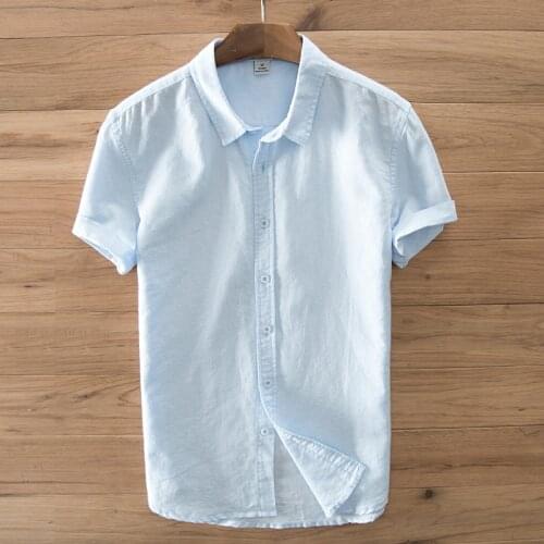 Italy brand shirt men Solid linen shirts men summer short sleeve men shirt cotton fashion flax mens shirts camisa masculina 3XL