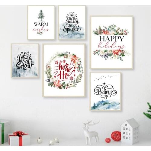 Canvas Painting Happy Holidays Quotes Cartoon Merry Christmas Party Poster Wall Art Pictures For Room Decoration