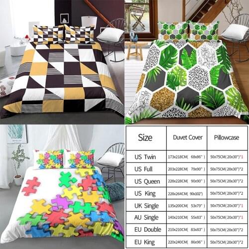 Geometric Figure Duvet Cover Set Leaves Picture Puzzle Bedding Sets Comforter Queen King Size Bedclothes Bedlinen