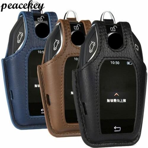Leather car key case cover for BMW car 2017 2018 7 Series Display Key bag for BMW 740li 750li key case touch screen key case