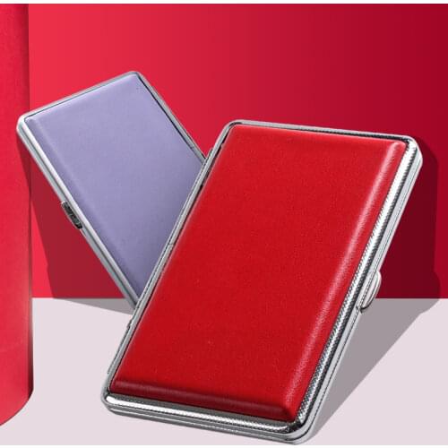 New 1pcs Genuine ultra thin Long cigarette Case lady cigarette box pink leather for women 's slim cigarettes (hold 20)
