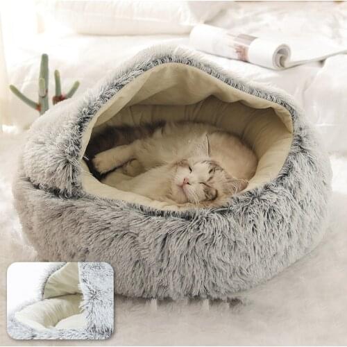 Pet Kennel Round Dogs Bed Soft Long Plush Warm Bed For Small Dogs Cats Comfortable Semi-Enclosed Nest Pet Supplies