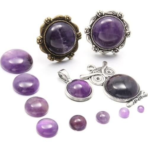 Natural Stones Amethyst Cabochon 8 10 12 14 16 18 20 mm Round No Hole Beads for Making Jewelry DIY accessories Loose Beads