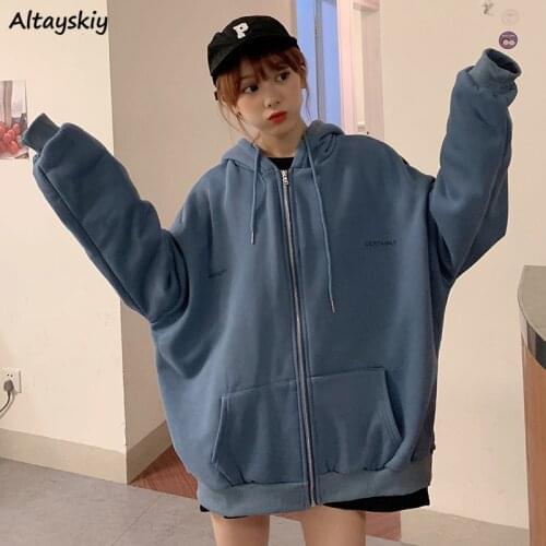 Jackets Womens Oversize Couple Loose Bf Hooded Simple Zipper Autumn Thicken Korean Style Casual Tops Coats Chic Outwear Retro