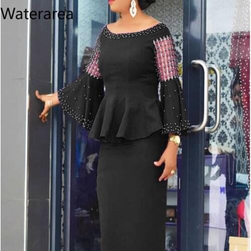 Summer Women Twice Piece Set Flare Full Sleeve Ruffled Bead T-Shirt With Pencil Skirt Twice Piece Set Office Lady Suits JN05