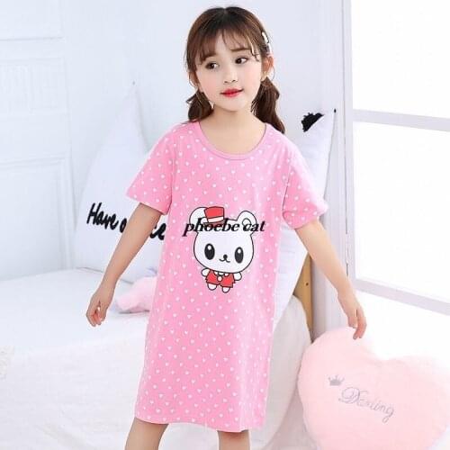 Summer Girls Sleepwear Childrens Short Sleeved Pajamas Nightgowns for Girls Teenager Nightdress Soft Kids Night Dress Clothing