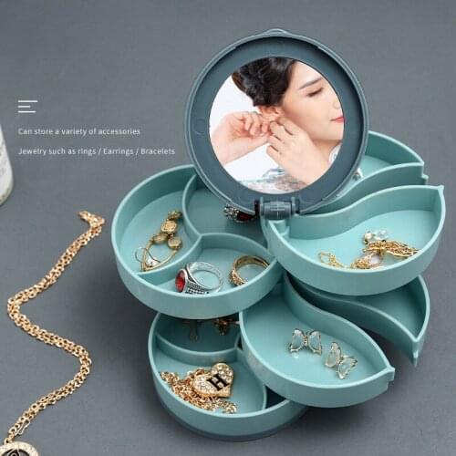 Multilayer Jewelry Storage Box 360 Rotating Jewelry Stand Earrings Rings Organizer Container with Mirror Sundries Storage Case