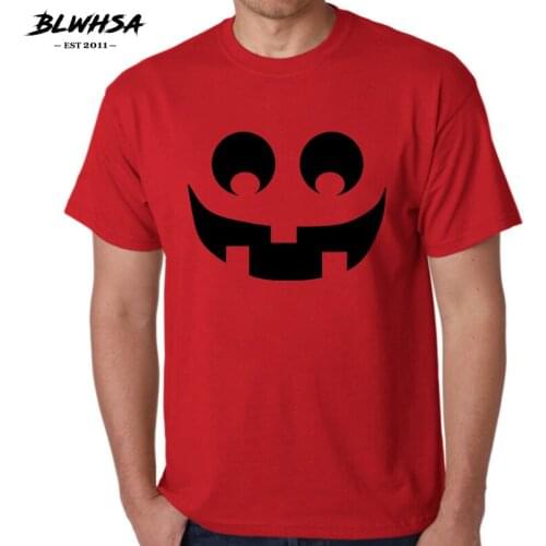 BLWHSA Halloween Pumpkin Happy Face Summer Short Sleeve Mens T-Shirts Halloween Costume T-shirt for Men Streetwear Tops