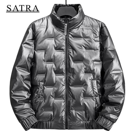 SATRA 2021 New Arrival High Quality Men White Duck Down Bright Surface Print Jackets,Mens Winter Thick Warm Down Jackets