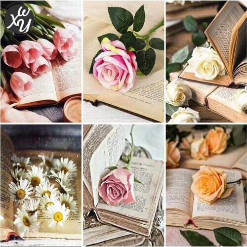 5D Diamond Painting Kits for Adults Pink Floral Book Diamond Mosaic Full Diamond Embroidery Flowers Diamond Paintings Decor Home