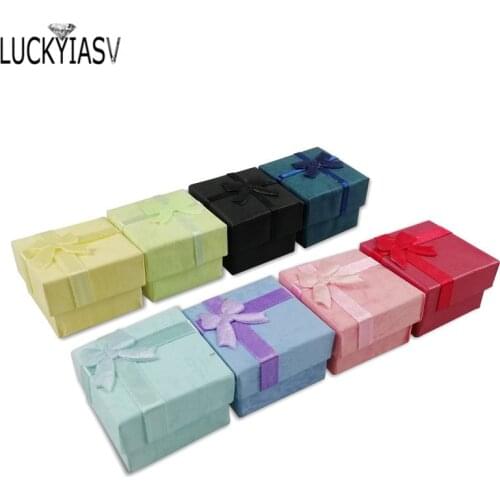 Cheap 2019 New 10 colors 4*4*3cmJewelry Ring Earring Watch Necklace Small Blue Carton Present Gift Box Case