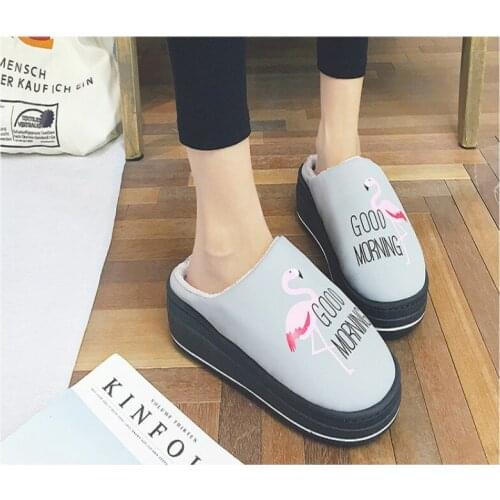 New autumn and winter Japanese style mute cotton slippers rabbit hair cartoon warm home indoor couple floor slippers