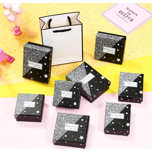 12pcs Jewelry Boxes Black and White Star Glittery Craft Paper Box for Necklace Earring Bracelet Ring Brooch Display Gift Box
