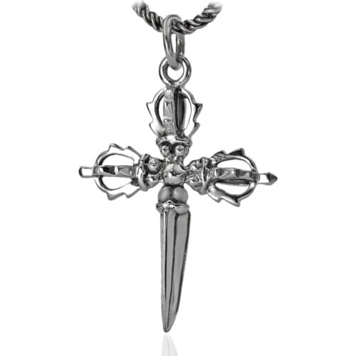 Handmade 925 silver Tibetan Dorje pendant Pure Silver Hinduism Vajra Pendant Vintage Sterling Buddhist Vajra Amulet Pendant