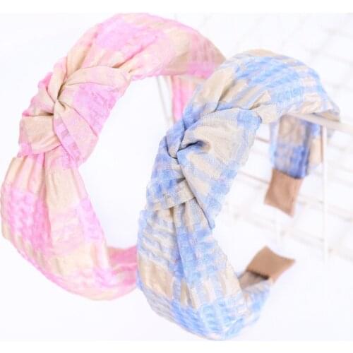 Headband Hairband For Women Girl Yarn Plaid Fresh Sweet Korean Bow Knot Fashion Hair Accessories Head Wrap Wholesale