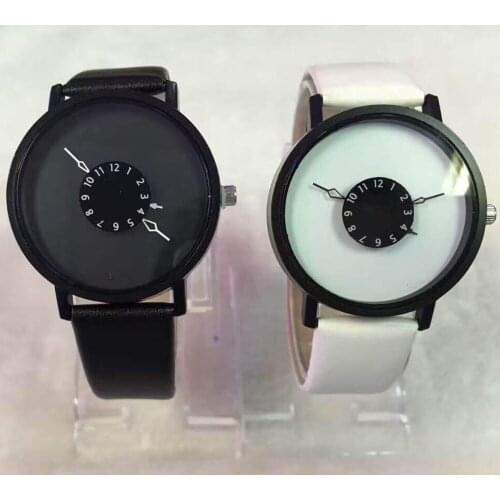 Simple Women Men Couple Leather Strap Quartz Watch Unique Dial Design Wristwatches Clock Love Gift