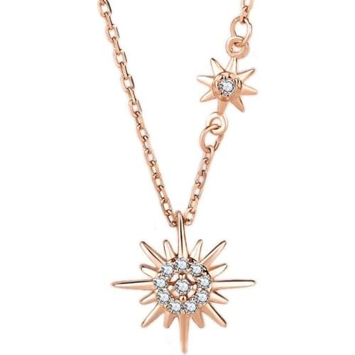 S925 Sterling Silver Sun Flower Necklace Female Korean Niche Star Man Flash Drill Light Luxury Collarbone Chain