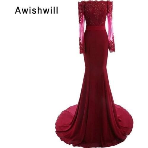 Modest Off Shoulder Evening Dress Long Formal Gowns Appliques Mermaid Evening Gowns Vestidos de Fiesta Largos Elegantes de Gala