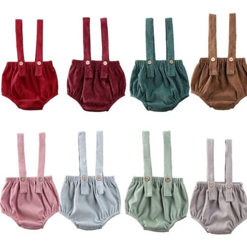 2021 Lovely Baby Solid Color Suspender Shorts Infant Adjustable Pants with Button Boys Girls Summer Fashion Shorts 0-24M