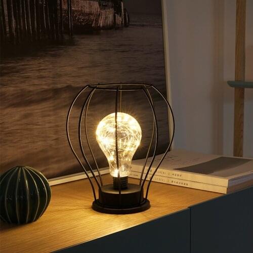 LED Night Lights Iron Lantern Vintage Lamp Battery Powered Table Lamp Bedroom Decoration Creative Gift Diamond Light For Home