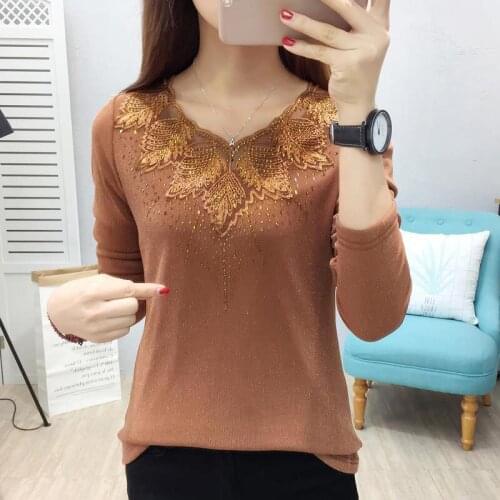 Spring Autumn Sweater Women Slim Long Sleeve Sexy Tight Bottoming Knitted Pullovers Lace Patchwork Blouses DD2255