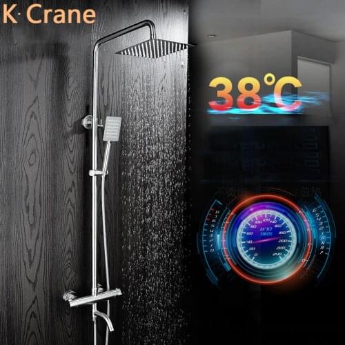 Thermostatic Shower System Bathroom Wall Mount Bath Faucet Hot and Cold Water Mixer Shower Set SUS304 Stainless Steel Rain Taps