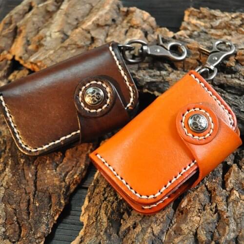 Vintage Key Holder for Men Handmade Genuine Leather Wallet Keychain Housekeeper Keys Organizer Vegetable Tanned Leather