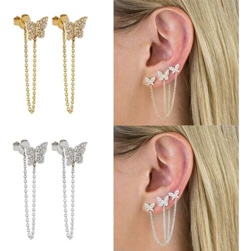 Viny 2021 Trend Earrings Pendientes 925 Sterling Silver Earrings For Women Tassel Chain Butterfly Thread Piercing Stud Earrings