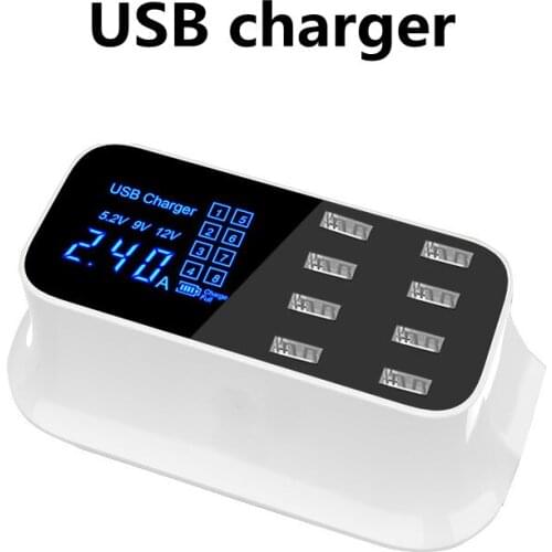 Hongmeng Multi Port Mobile Phone Charger 8USB Digital display Power Adapter For iphone 12 Xiaomi USB Charger