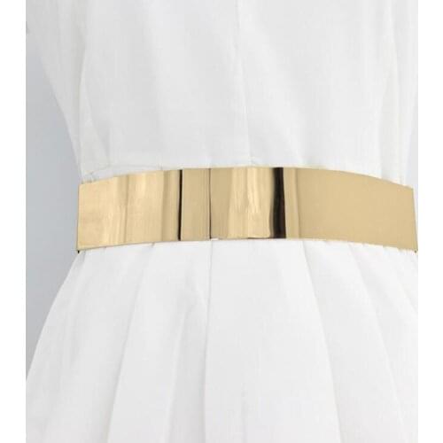 Women Elastic Metal Belt for Dresses Fashion Stretch Wide Waistband 2019 Designer Jump Suit Female High Waist Corset Cummerbund