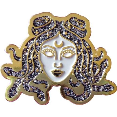 Galactic Medusa High Quality Glitter & Gold Enamel Pin