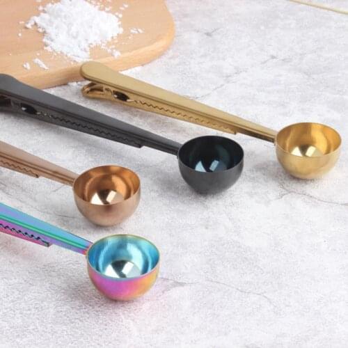 1pc Dual Use Stainless Steel Tea Coffee Measuring Spoon Scoop with Clip Long Handle Tea Spoon Milk Powder Spoon Kitchen Supply