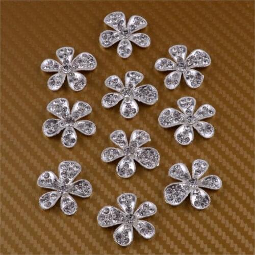 10pcs Decorative 26mm Crystal Diamante Flower Buttons Flatback Embellishment Craft