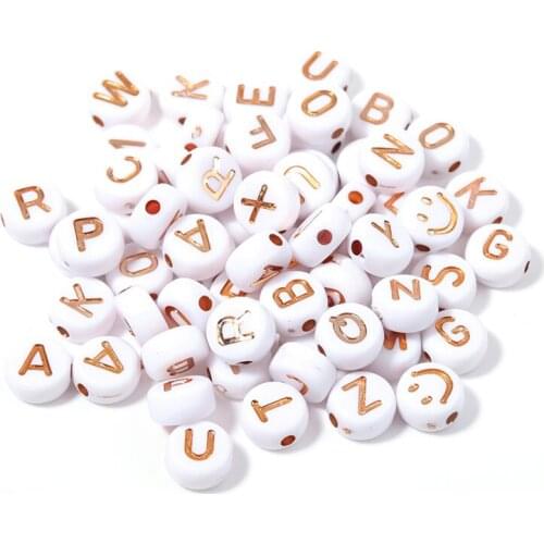100Pcs/Lot 7mm Acrylic Letter Beads A-Z Alphabet Spacer Rose White For DIY Necklace Bracelets Jewelry Making Accessories