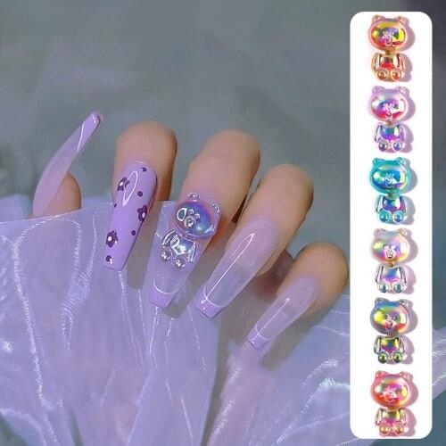 3pcs Aurora Bear Nail Art Decorations 3D Shiny Jelly Bear Nail Ornaments Manicure Cute Nail Accessories For DIY UV Gel
