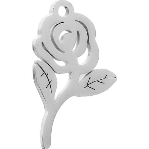 5pcs/lot Stainless Steel small Rose Charms Pendants Filigree Connectors for DIY earring Bracelet Jewelry Making Designer Finding