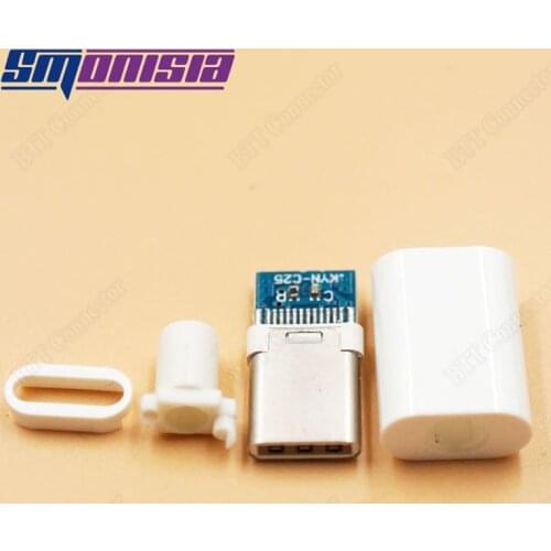 Smonisia 5pcs Type C USB Male Plug 2.0 Male Connector with PCB Board Solder Wire Connector 4 IN 1