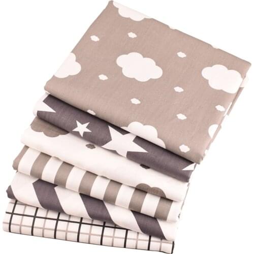 6pcs/Lot Print Twill Cotton Fabric For Sewing Doll Baby Bedding Clothes Dress Skirt Patchwork Cloud&Star Tissue Material 40X50CM