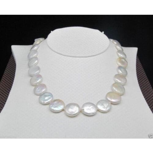 Free Shipping >>> 17inch Hot Huge AAA 12-14mm south sea white coin pearl necklace - GOLD CLASP