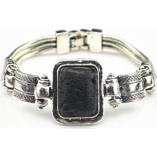 BH5 Rock Lava Volcano Stone Elastic Bracelet Stone Bead Strand Bangle Jewelry Factory Price Vintage Tibet Alloy wholesale