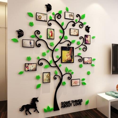Photo frame tree crystal Acrylic mirror wall stickers Entranceway sofa wall decoration Horse happy tree art wall stickers