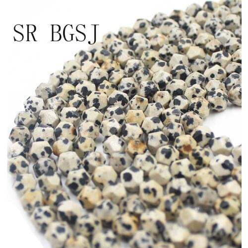 Free Shipping 8mm Faceted Round Polygonal Dalmatian Jaspers Natural Gems Stone Loose Beads Strand 15"
