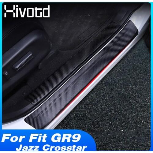 Hivotd Inner Outer Door Sill Rear Trunk Bumper Cover Trim Stickers Car Accessories Styling For Honda Fit GR9 Jazz Crosstar 2021