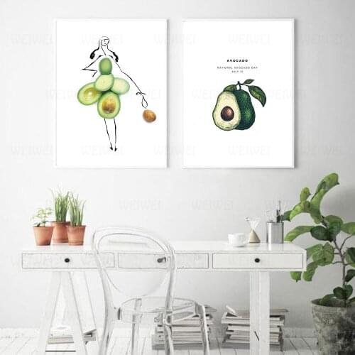 Canvas Painting Scandinavian Style Avocado Poster Fruit Girl Wall Pictures For Living Room Nordic Decoration Home