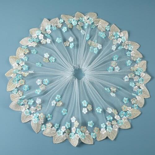 1Y Width 18CM Embroidery Lace Fabric Blue Flower Trim Guipure Applique Ribbon Sewing Wedding Lace For Dress