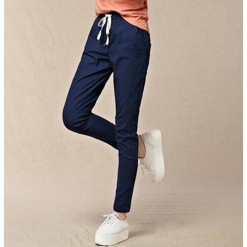 Large Size M-5XL 6XL 7XL Summer Long Pants 2020 Women Solid Elastic Waist Pencil Trousers Casual Cotton Linen Pantalons Femme